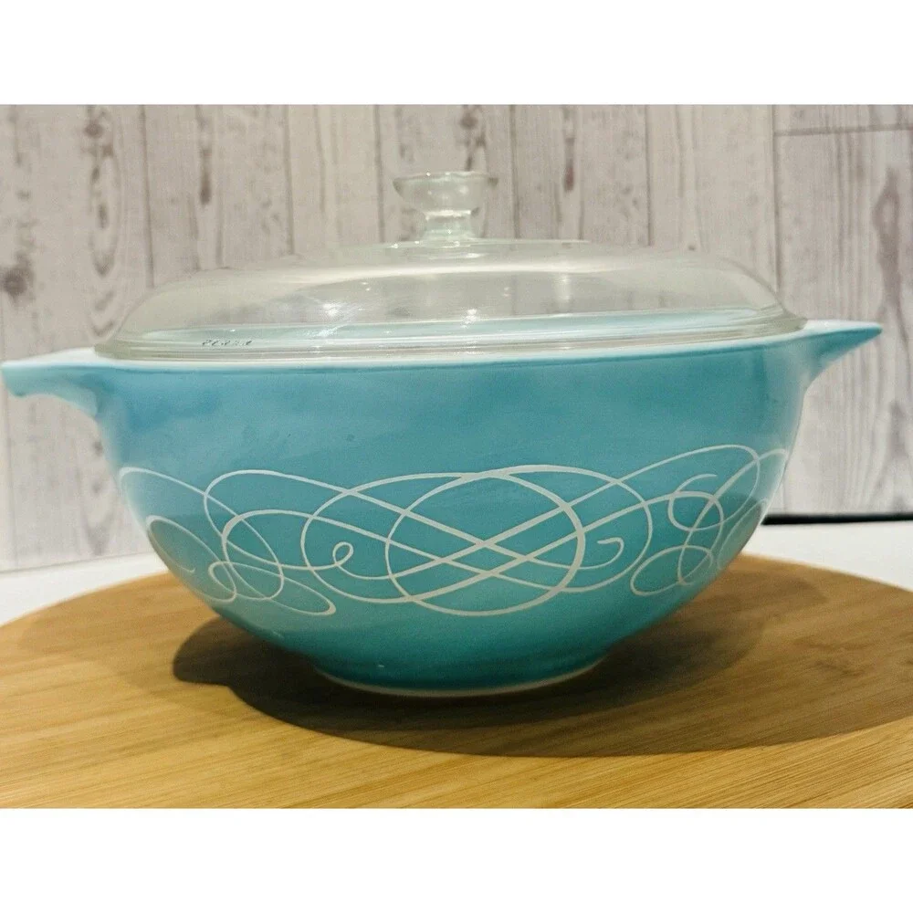 Vintage Pyrex Turquoise Hospitality Casserole 2-Qt Complete Model 443-CW-1